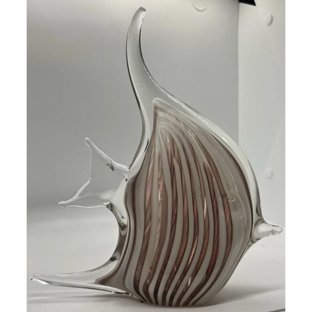 Reef Water Art Glass Sculpture Exotic Angel Fish Figurine Purple White Stripes